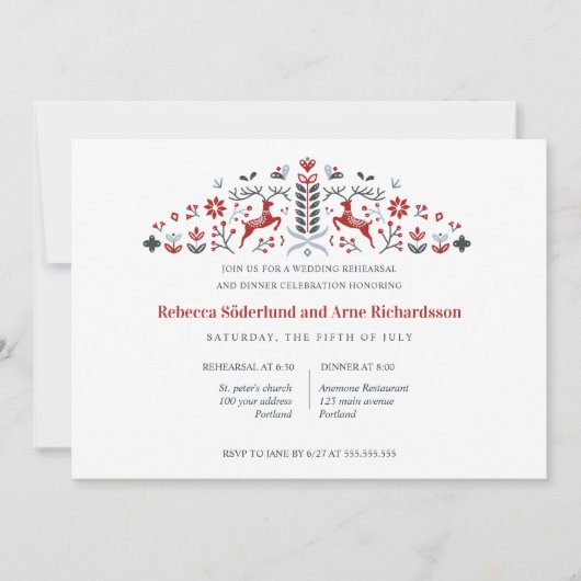 Skandinavisches Folklore Rentier Probe Abendessen Einladung (Vorderseite)