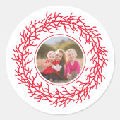 Skandinavisches Foto Rot und Weiß Runder Aufkleber (Vorderseite)