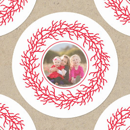 Skandinavisches Foto Rot und Weiß Runder Aufkleber