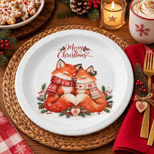 Skandinavisches Fuchspaar Weihnachtsfeier Nordic Pappteller
