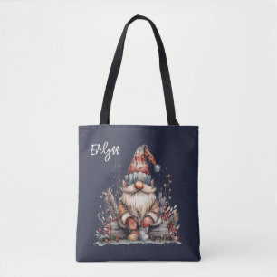 Skandinavisches Gnome, das auf einem Log-Benutzerd Tasche