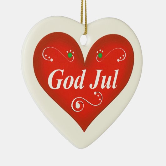Skandinavisches Gott-Jul-Weihnachtsherz Keramikornament (Rechts)