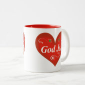 Skandinavisches Gott-Jul-Weihnachtsherz Zweifarbige Tasse (VorderseiteRechts)