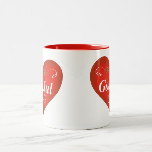 Skandinavisches Gott-Jul-Weihnachtsherz Zweifarbige Tasse (Mittel)