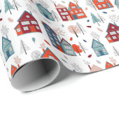 Skandinavisches Haus-Volkskunst-Muster Geschenkpapier (Rolleneckpunkt)