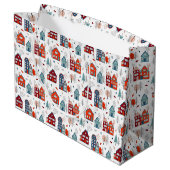 Skandinavisches Haus-Volkskunst-Muster Große Geschenktüte (Rückseite Schrägansicht)