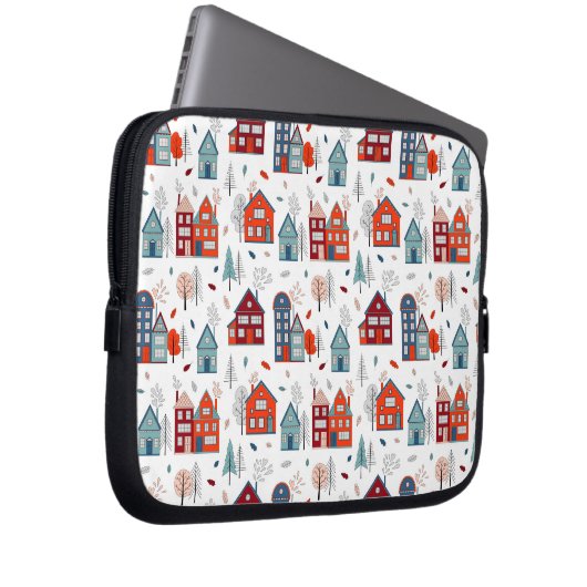 Skandinavisches Haus-Volkskunst-Muster Laptopschutzhülle (Vorne Rechts)