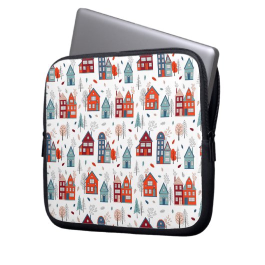 Skandinavisches Haus-Volkskunst-Muster Laptopschutzhülle (Vorderseite Links)