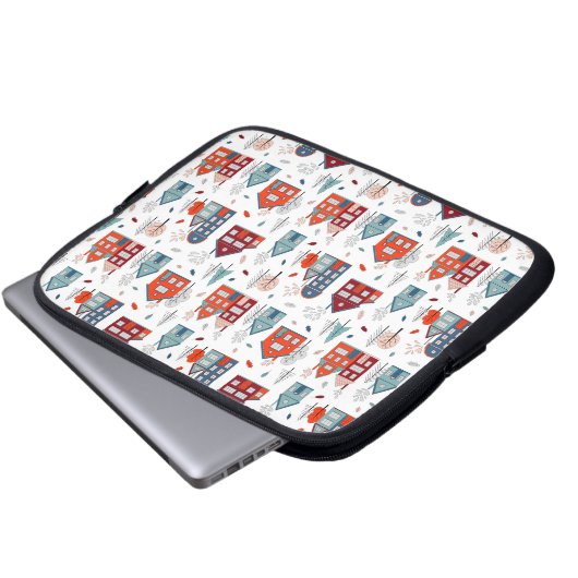 Skandinavisches Haus-Volkskunst-Muster Laptopschutzhülle (Vorne Knopf)