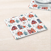 Skandinavisches Haus-Volkskunst-Muster Rechteckiger Pappuntersetzer (angewinkelt)