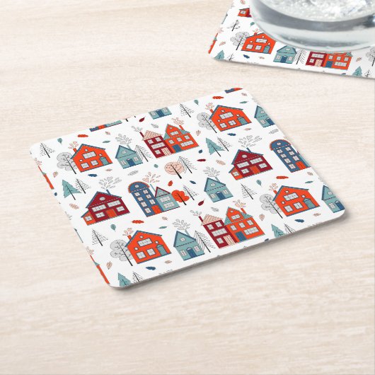 Skandinavisches Haus-Volkskunst-Muster Rechteckiger Pappuntersetzer (angewinkelt)