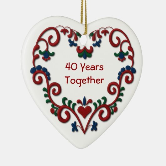 Skandinavisches Herz 40 Jahre zusammen Keramik Ornament (Rechts)