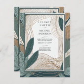 Skandinavisches Japandi Hochzeit Abstraktes Grün A Einladung (Vorne/Hinten)