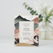 Skandinavisches Japandi Hochzeitthema Cherry Bloss Einladung (Stehend Vorderseite)