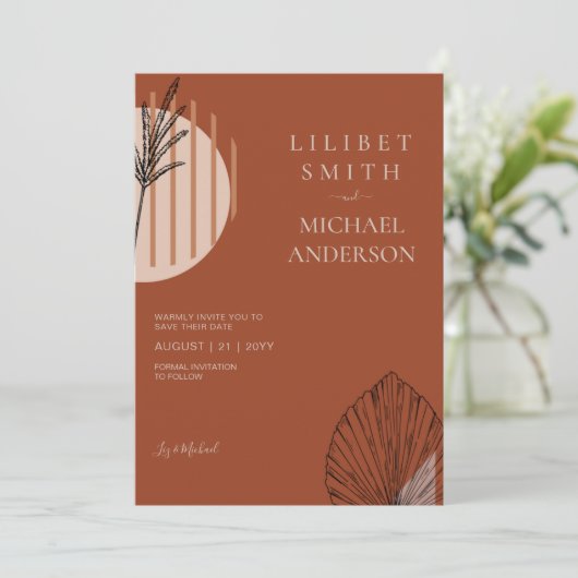 Skandinavisches Japandi Moderne Abstrakte Rett Dat Einladung (Stehend Vorderseite)