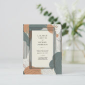 Skandinavisches Japandi Wedding Abstrakt Sage Brow Einladung (Stehend Vorderseite)