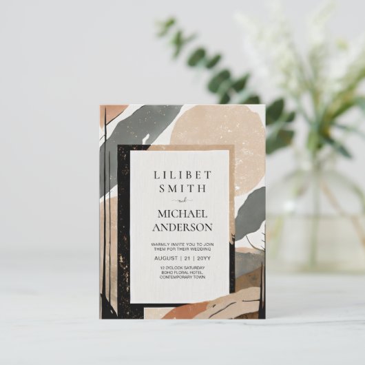 Skandinavisches Japandi Wedding Theme Earth Tones Einladung (Stehend Vorderseite)