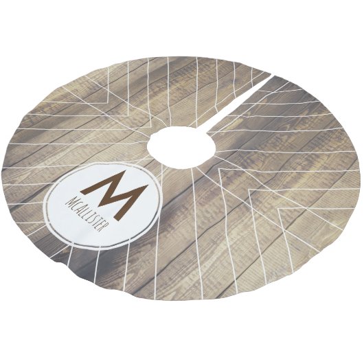 Skandinavisches Leichtholz und weiße, dünne Pfeile Polyester Weihnachtsbaumdecke (Schrägansicht)