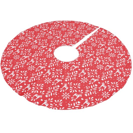 Skandinavisches Muster aus Rot und Weiß Dala Polyester Weihnachtsbaumdecke (Schrägansicht)