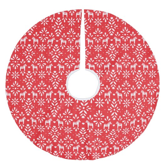 Skandinavisches Muster aus Rot und Weiß Dala Polyester Weihnachtsbaumdecke (Vorderseite)