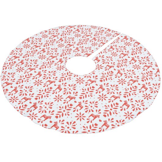 Skandinavisches Muster aus Rot und Weiß Dala Polyester Weihnachtsbaumdecke (Schrägansicht)