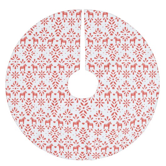 Skandinavisches Muster aus Rot und Weiß Dala Polyester Weihnachtsbaumdecke (Vorderseite)