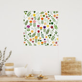 Skandinavisches Muster für Flora und Fauna Poster (Küche)