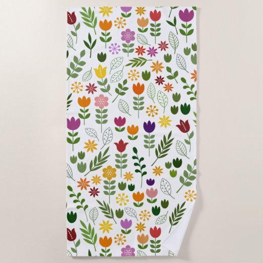 Skandinavisches Muster für Flora und Fauna Strandtuch (Vorderseite)