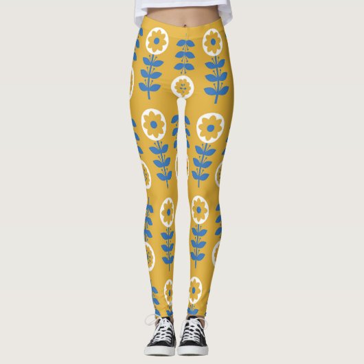 Skandinavisches Muster für stilisierte Blume Leggings (Vorderseite)
