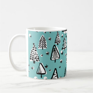 Skandinavisches nahtloses Muster von Weihnachtsbau Kaffeetasse