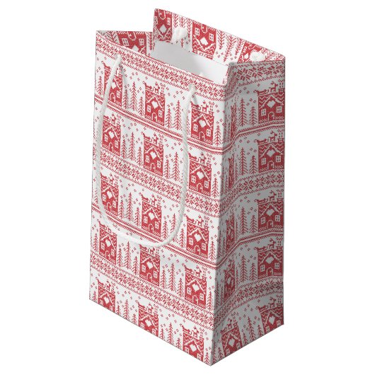 Skandinavisches nordisches Weihnachten Kleine Geschenktüte (Rückseite Schrägansicht)