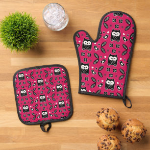 Skandinavisches Owl Folkloregeschenk Ofenhandschuh & Topflappen-Set