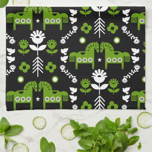 Skandinavisches Pferdervolk Geschirrtuch (Gefaltet)