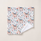 Skandinavisches PferdeVolkskunst-Muster Badhandtuch Set (Waschlappen)