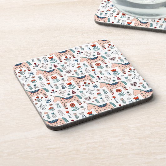 Skandinavisches PferdeVolkskunst-Muster Getränkeuntersetzer (Linke Seite)