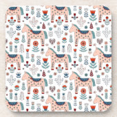 Skandinavisches PferdeVolkskunst-Muster Getränkeuntersetzer (Vorderseite)