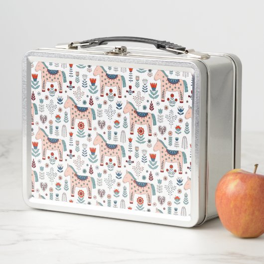 Skandinavisches PferdeVolkskunst-Muster Metall Brotdose (Beispiel)