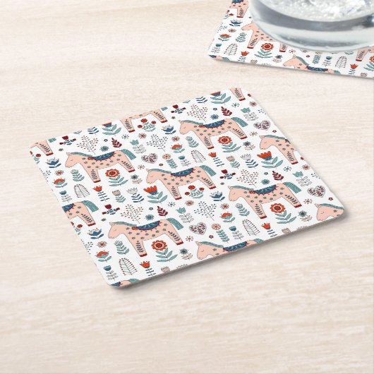 Skandinavisches PferdeVolkskunst-Muster Rechteckiger Pappuntersetzer (angewinkelt)