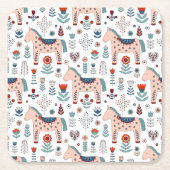 Skandinavisches PferdeVolkskunst-Muster Rechteckiger Pappuntersetzer (Vorderseite)