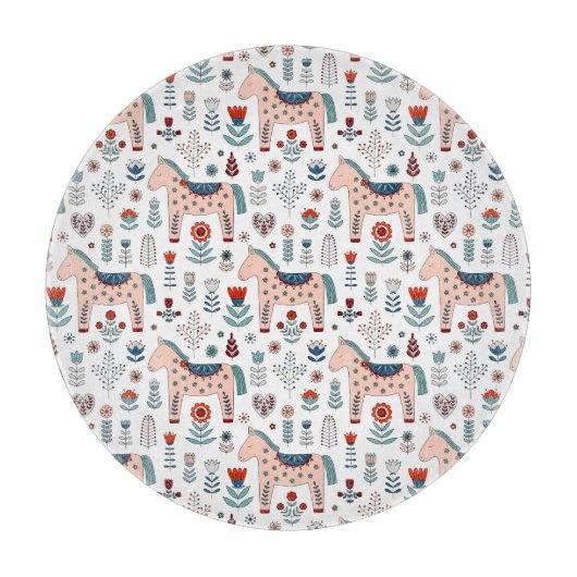 Skandinavisches PferdeVolkskunst-Muster Schneidebrett (Vorderseite)