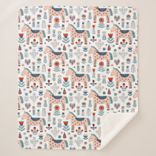 Skandinavisches PferdeVolkskunst-Muster Sherpadecke