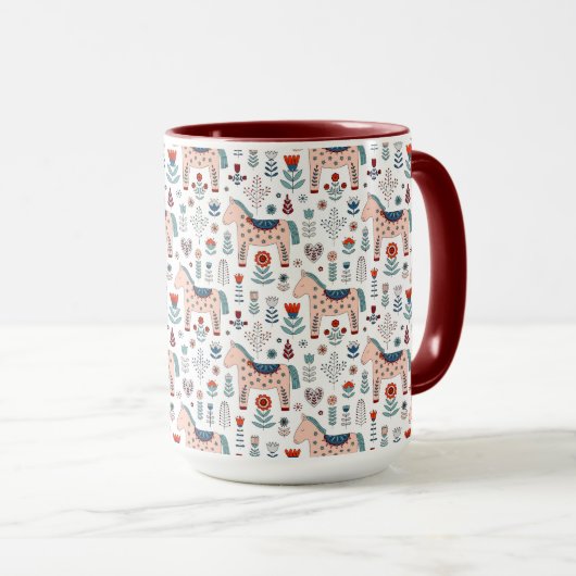 Skandinavisches PferdeVolkskunst-Muster Tasse (VorderseiteRechts)