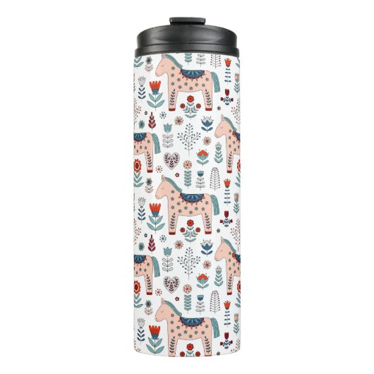 Skandinavisches PferdeVolkskunst-Muster Thermosbecher (Vorderseite)