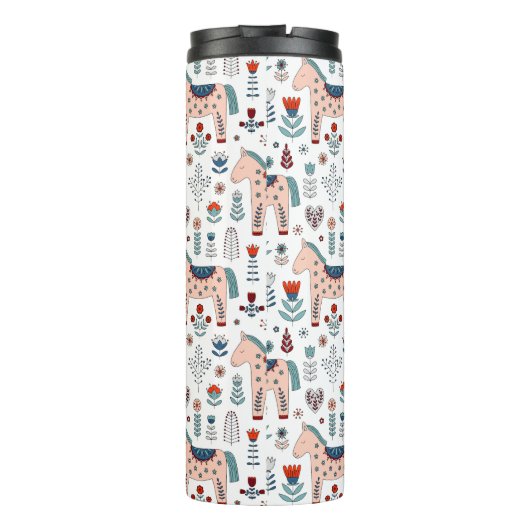 Skandinavisches PferdeVolkskunst-Muster Thermosbecher (Rückseite)