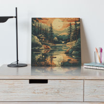 Skandinavisches Retro Art Mountain Zuhause