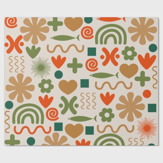 skandinavisches Retro Rustikales Weihnachtsmuster Geschenkpapier (Flach)