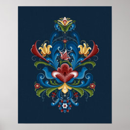 Skandinavisches Rosemaling Folk Blue Red Poster