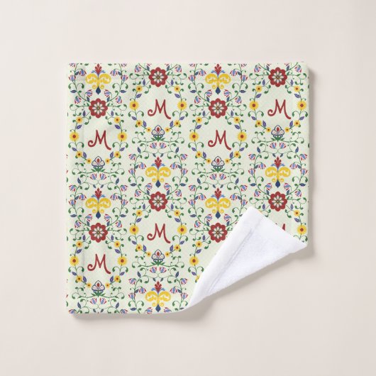 Skandinavisches Rosemaling Monogram Muster Nordic Badhandtuch Set (Waschlappen)