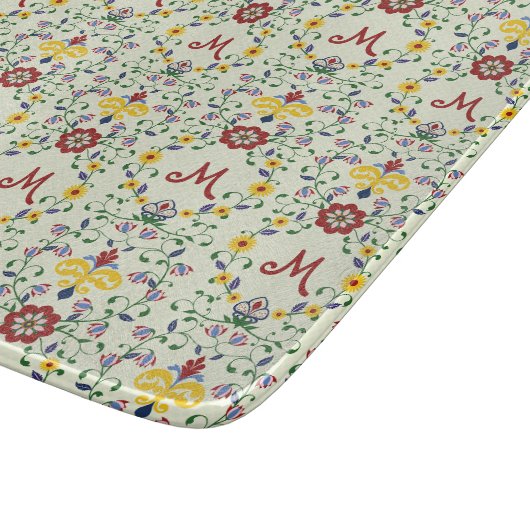 Skandinavisches Rosemaling Monogram Muster Nordic Schneidebrett (Ecke)