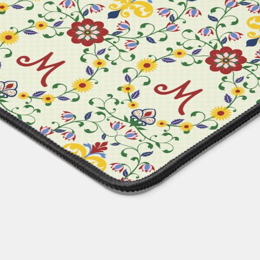 Skandinavisches Rosemaling Monogram Muster Nordic Schreibtischunterlage (Ecke)